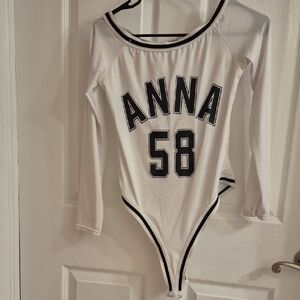 White Long Sleeve Bodysuit with Black Trim